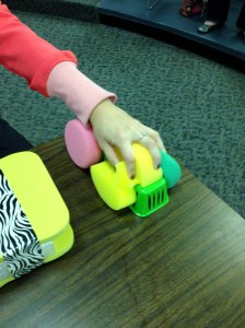 Foam toy used as a stress relief either on top of desk or inside desk.