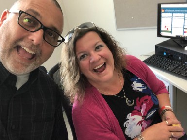 Mike and Hillary presenting to educators in classroom